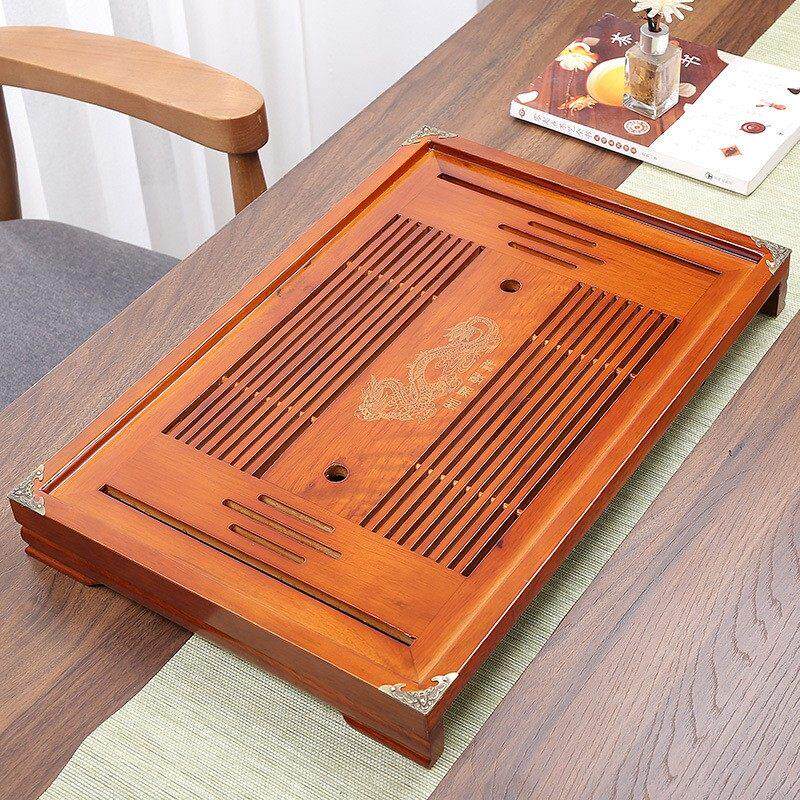 厂家直销和气致祥实木茶盘中号抽屉式排水功夫茶具托盘接水盘