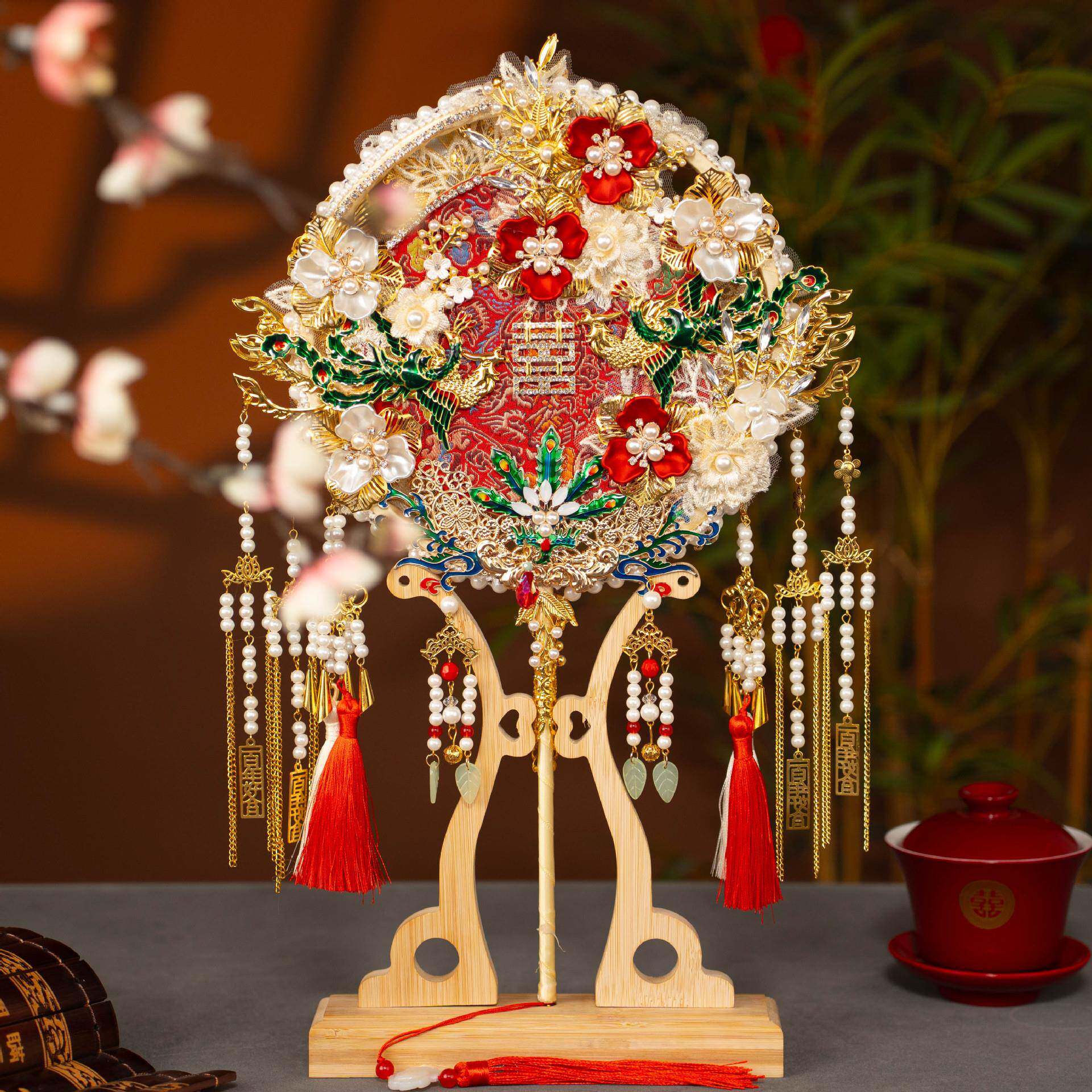 新娘喜结婚dy材料包双面出双色中式古风秀禾扇i扇高级A207嫁手工