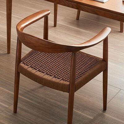 复古欧实木XNG肯迪总统餐椅家用藤编尼北牛胡角靠背扶手黑桃书桌