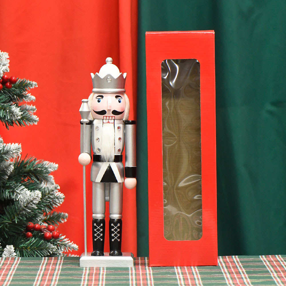 24新款36CM银色皇仗国王胡桃兵胡桃夹子实木装饰工艺品圣诞摆件