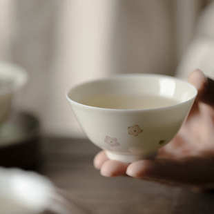 束刻手工超薄胎主人杯纯手绘釉下彩书怀主人杯单个茶杯日式品茗杯