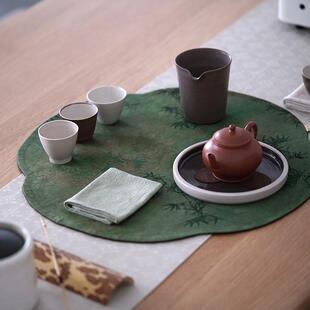 棉麻香云纱真丝海棠茶席 慢蓝传统手工布艺植物染印染刺绣席垫