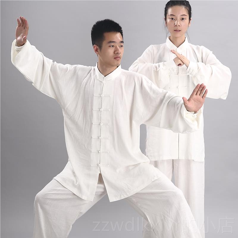 新款宏极新款太极厚男女款亚麻服棉麻加春秋演年出服装中老练功服