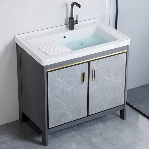 阳台太空铝洗衣柜室外落地式带搓板浴室柜组合一体陶瓷洗衣台盆池