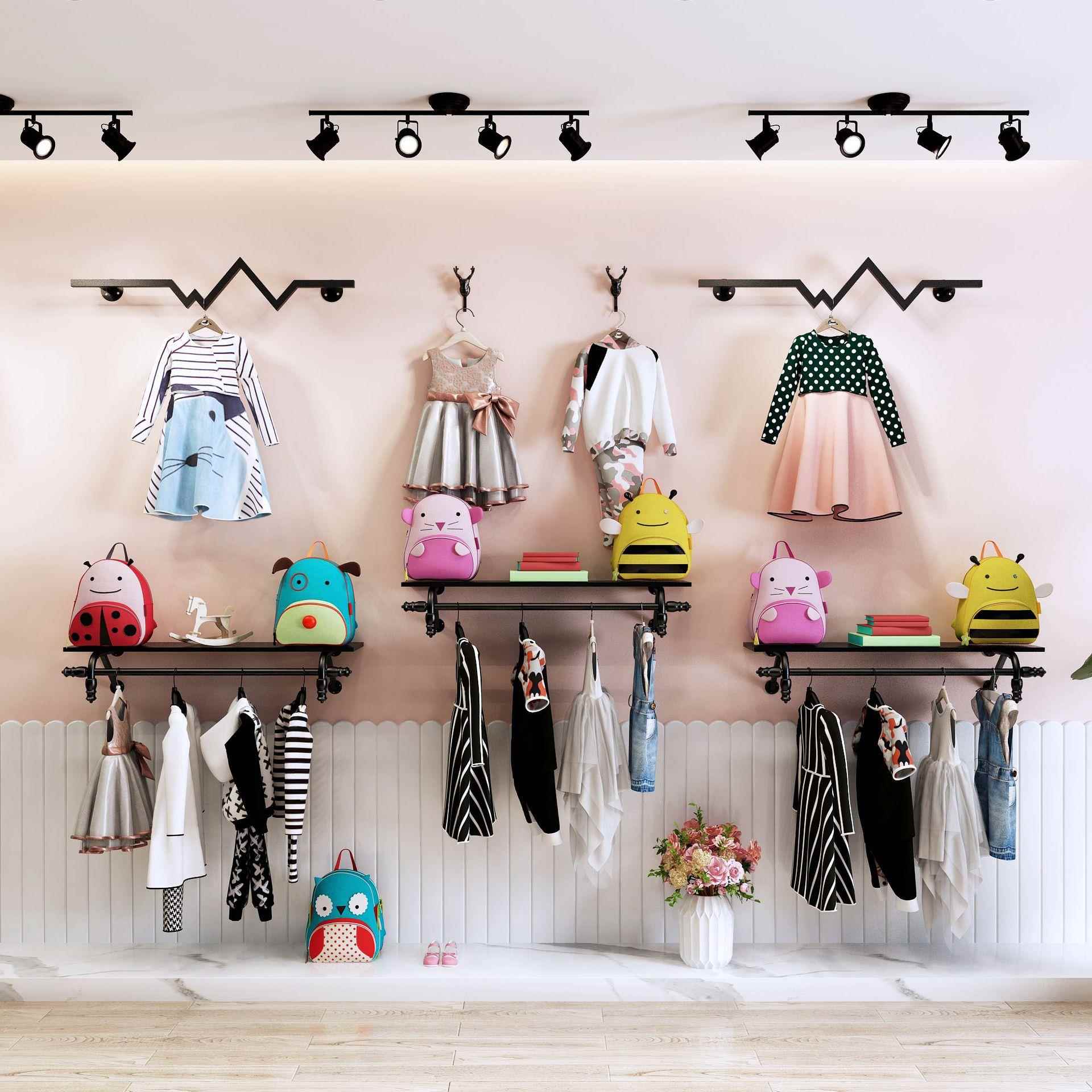 新款直销铁艺壁挂式衣架服装店女装童装货架展示架上墙正侧挂组合