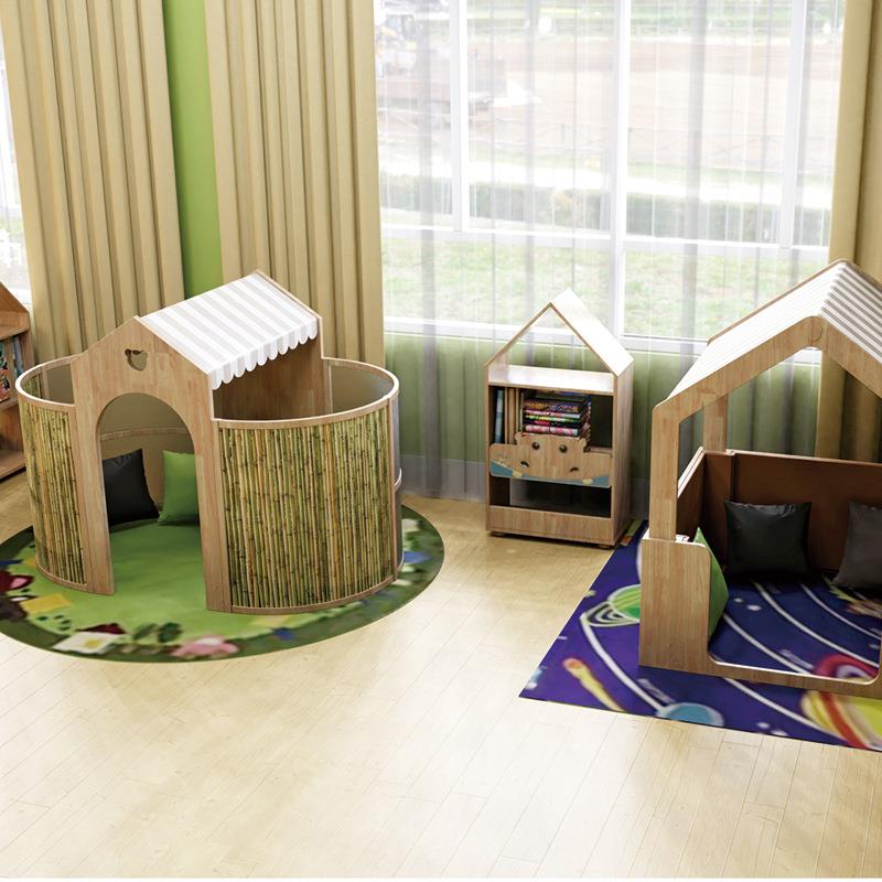 幼儿园儿童实木阅读区角图书馆私密书柜组合小屋书架小房子读书椅