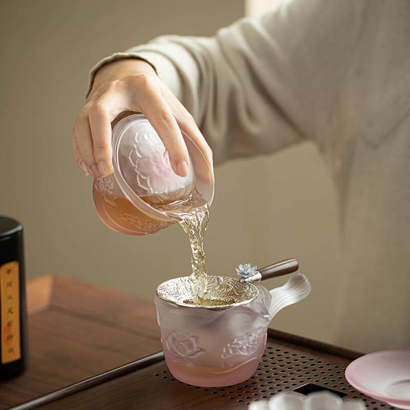磨砂琉璃玻璃茶具套装盖碗茶杯公道杯茶漏茶盘全套居家功夫泡茶套