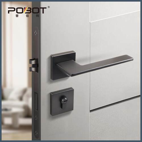 门锁室内卧室静音磁吸锁房门锁木门把手黑灰色家用通用型房间锁具