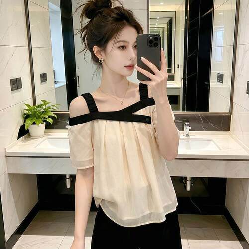 短袖韩系胖mm宽松遮肚子百搭上衣2026夏季大码女装显瘦露肩0625d