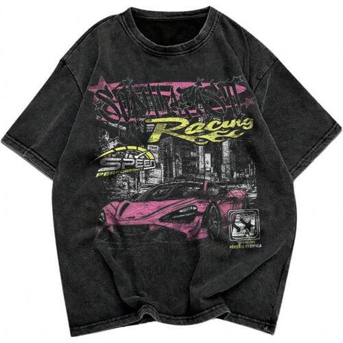 Vintage Hip Hop Print Short Sleeve Round Neck Graphic Tee