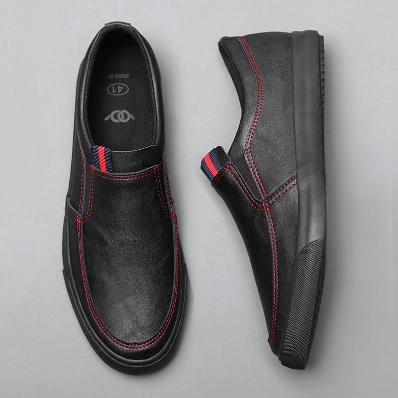 高档男鞋子潮鞋春季休透闲鞋皮鞋懒人一脚蹬套百搭韩流版潮板鞋男