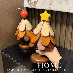 耶诞树隔热垫餐桌摆件高级感创意一棵树实木防烫锅垫折叠杯垫碗垫