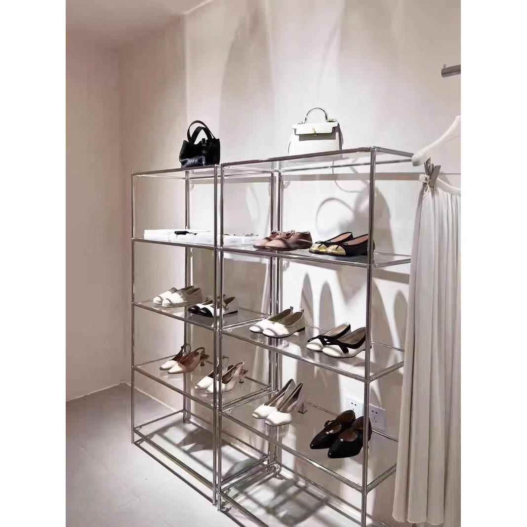 不锈钢服装店鞋货架包包鞋子展示架饰品摆放玻璃展示柜产品陈列柜