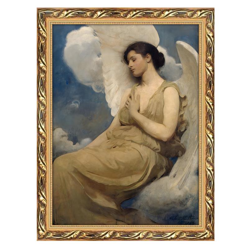 世界名画带翅膀的天使古典人物油画欧式复古西方玄关肖像装饰画