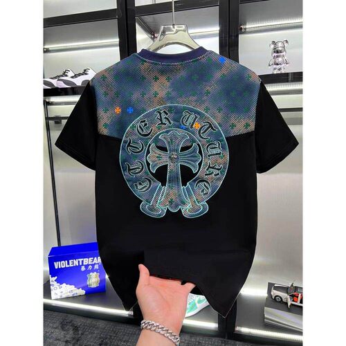 Mostarsea~夏季短袖拼色潮流字母t恤衫男士潮牌百搭重磅轻奢半袖