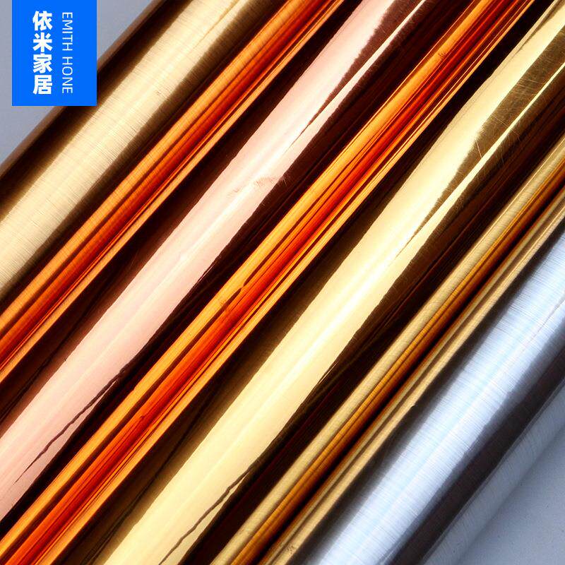 PVC金色亮面拉丝自粘墙纸镜面质感刻字贴纸家具翻新银色波音软片