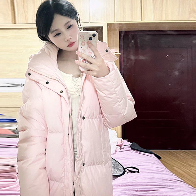 2024年冬季新款长款长过膝羽绒服女白鸭绒加厚连帽宽松学生外套