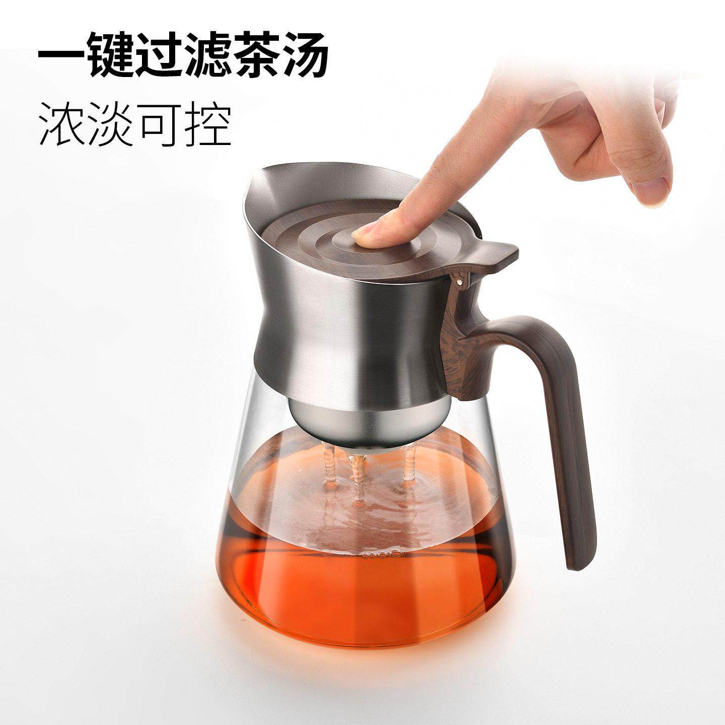 新款飘逸壶泡茶壶飘逸杯功夫茶具摁压茶水分离加厚玻璃304不锈钢