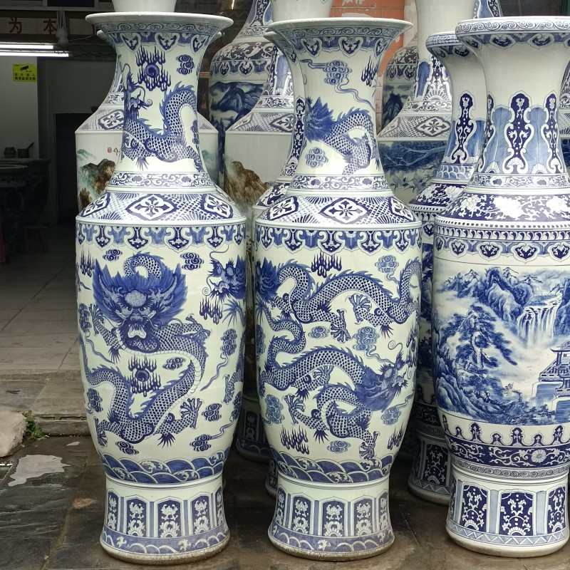陶瓷落地大花瓶手绘青花山水仿古金钟瓶青花龙纹开业礼品大摆件