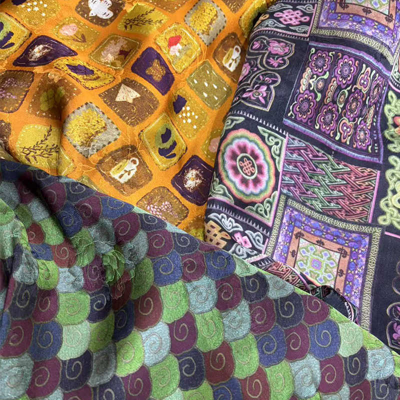 香云纱旗袍汉服连衣裙服装面料复古民族风人丝双面印缎面提花布料