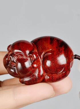 紫檀十二生肖猪手把件欢喜猪文玩士把玩摆件