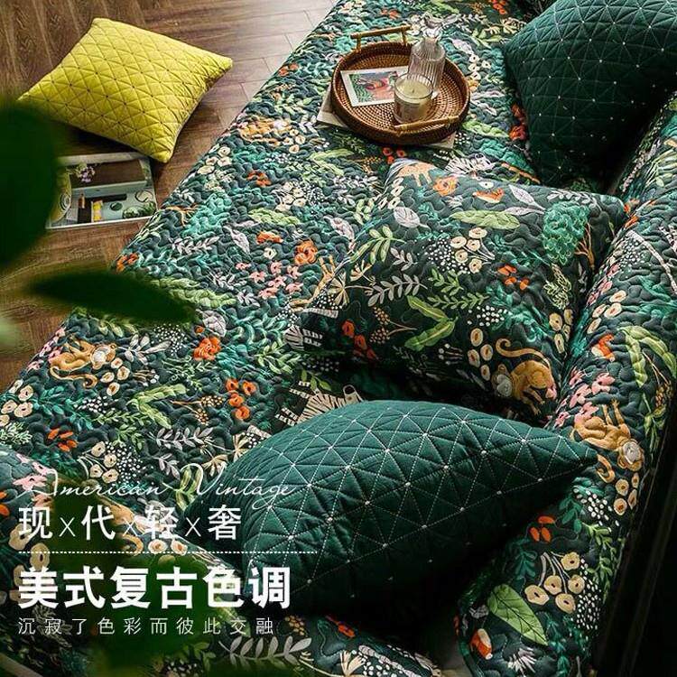 美式复古时尚沙发垫田园四季通用纯棉布艺坐垫简约沙发巾防滑