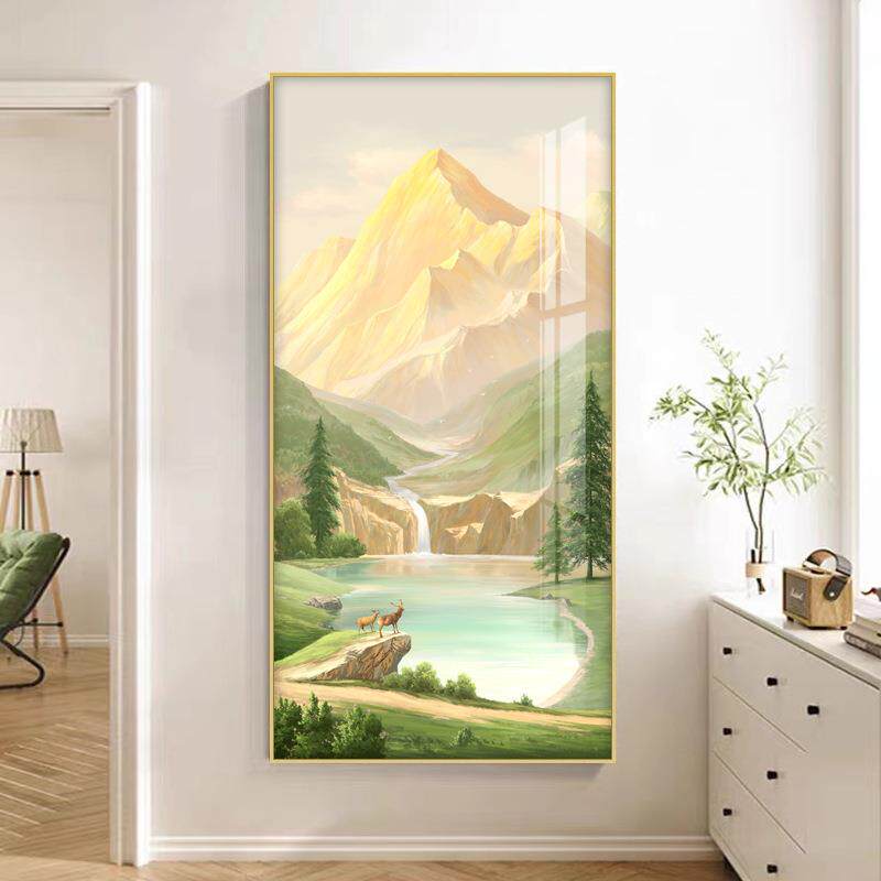 新款直销热销艺术大芬油画日照金山入户玄关装饰画风景山水高级感