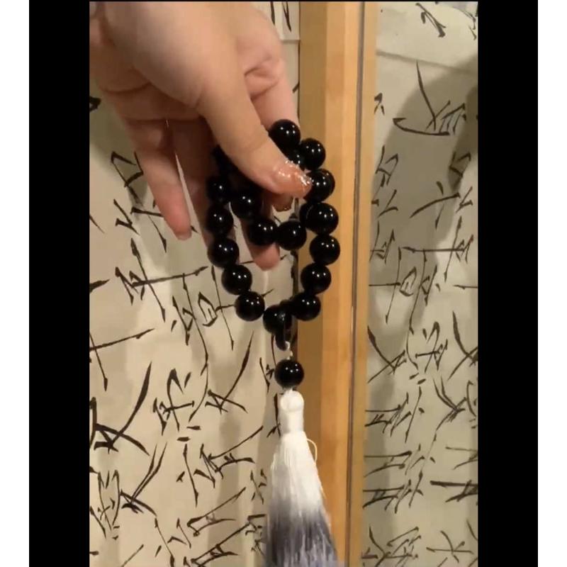 黑曜石文玩手持手串绕指柔手捻念珠十八子古风跑环流苏转运珠情侣