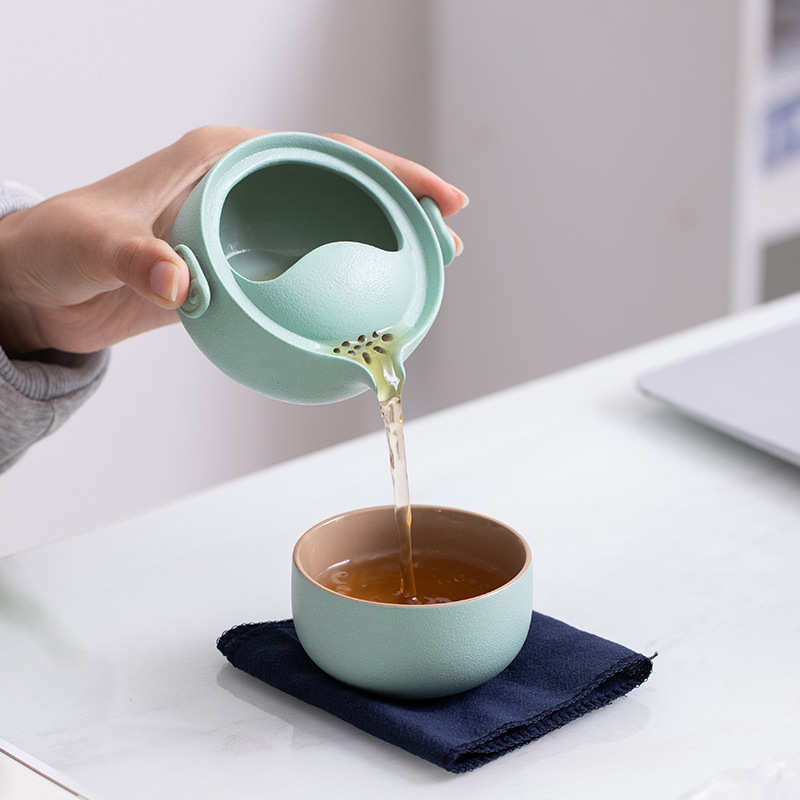 粗陶便携式旅行茶具小套装户外简约快客杯一壶一杯随身泡茶壶茶杯