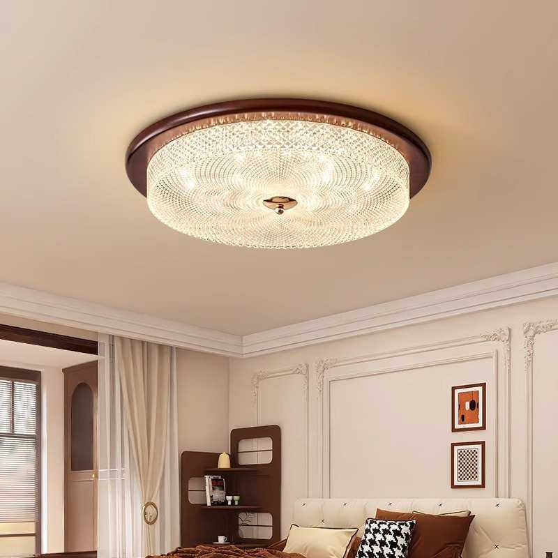 中古风卧室吸顶灯高档简约美式复古胡桃木色家用超亮护眼书房间灯,家装灯饰光源,智能吸顶灯,淘宝优惠券,粉丝福利购,淘宝优惠卷