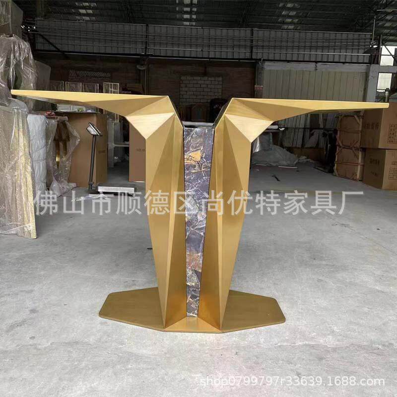 意式轻奢不锈钢玄关桌子大理石玄关台简约现代入户新中式靠墙条案