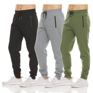 3 Men Moisture Wicking Jogger Pants Zipper Pockets