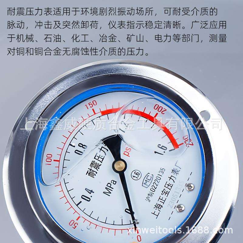 上海正宝YN-100ZT径向压力表230psi耐震油压表水压表压力表1.6MPa