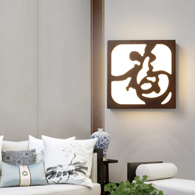 新中式实木壁灯卧室房间床头现代简约创意个性北欧黑胡桃木色灯具