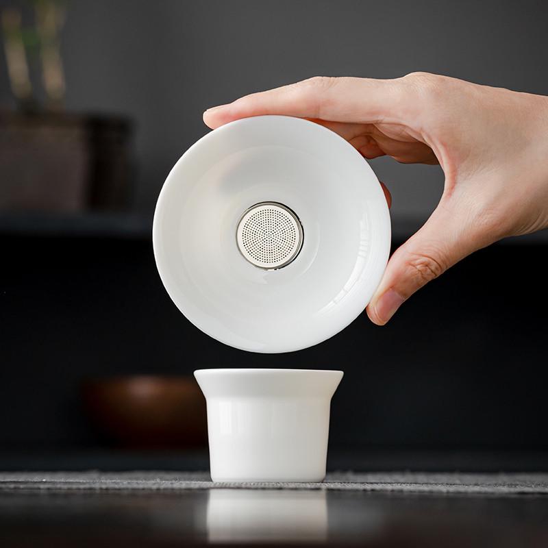 觅白茶漏茶滤过滤网陶瓷白瓷圆形茶叶滤网滤茶器茶叶过滤器茶隔
