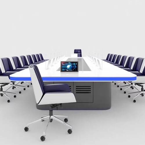 现代科技感无纸化会议桌长桌智能中控升降器显示屏大型多人会议桌