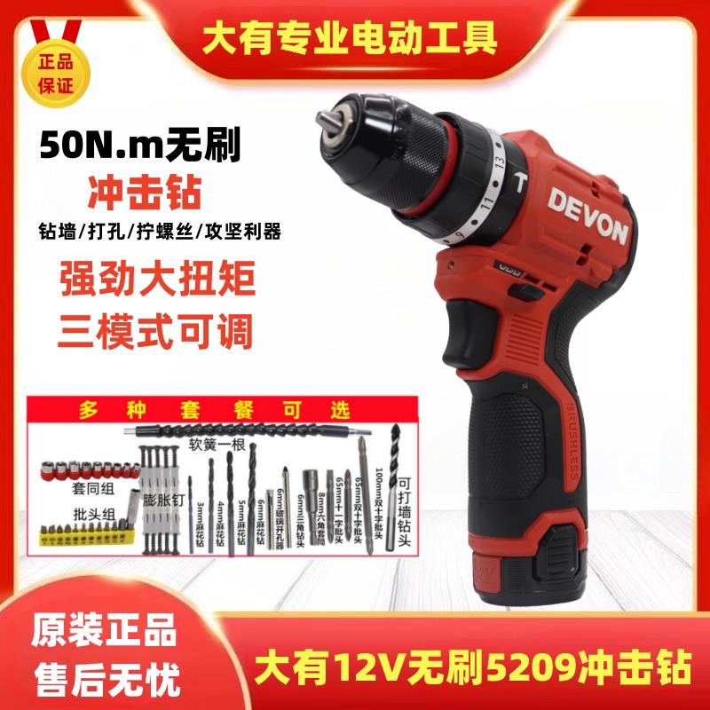 大有12V无刷锂电冲击钻5209工业级多功能电动螺丝刀家用手电钻