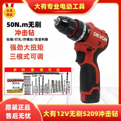 大有12V无刷锂电冲击钻5209工业级多功能电动螺丝刀家用手电钻