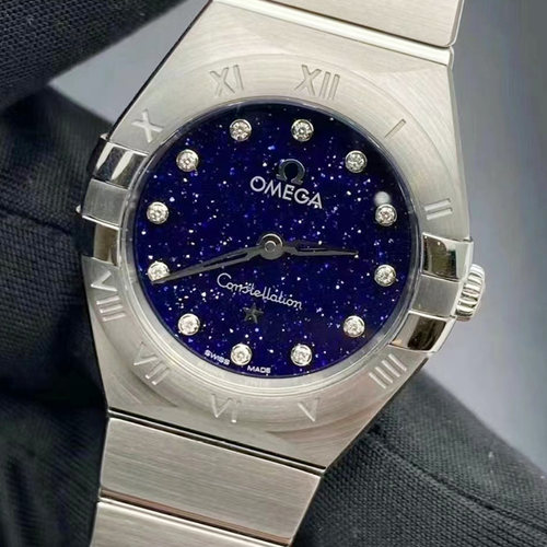 公价42500]98新 25mm欧米茄星座蓝色星空盘面石英女士手表腕表