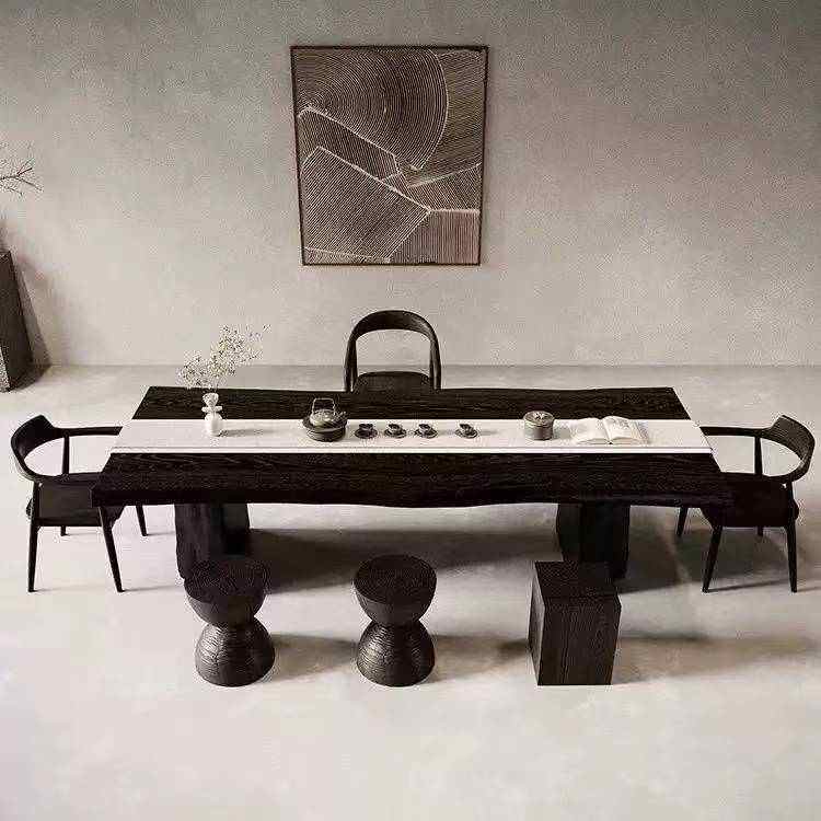 白蜡木纹理侘寂风茶桌茶台家用碳化黑简约现代客厅实木茶桌椅组合,住宅家具,家用茶台/茶桌,淘宝优惠券,粉丝福利购,淘宝优惠卷