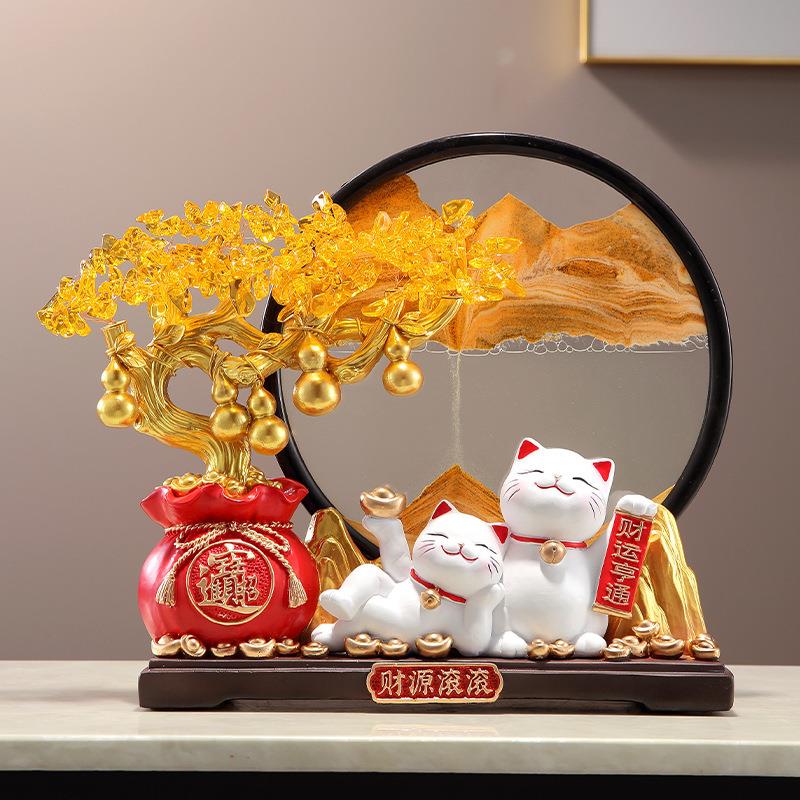 发带沙画—财树财猫摆件开业沙客厅办流公室店铺乔迁开业礼物高招