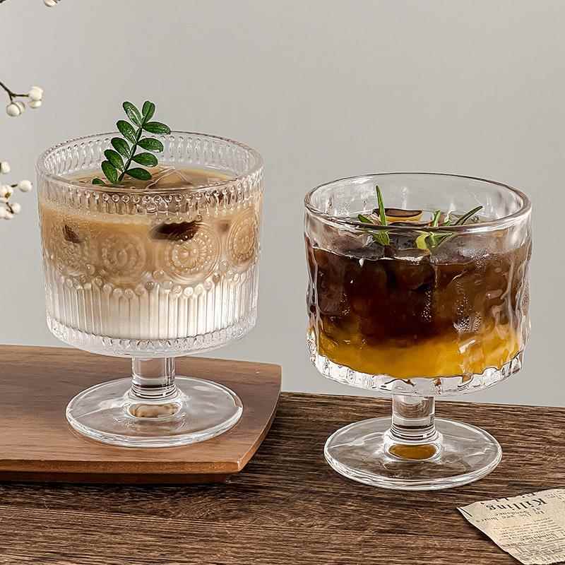 ins风树皮纹高脚杯果汁杯玻璃杯鸡尾酒杯奶茶咖啡杯气泡冷饮料杯