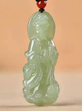大号和田玉观音玉吊坠单手持瓶站立菩萨玉坠 玉石挂件玉佩玉器