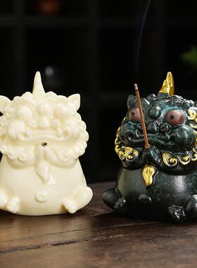 趣味陶瓷香架Q趣貔貅手持线香插茶道桌面禅意茶宠熏香摆件鹅梨香