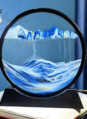 入户门玄关摆件柜子客厅高级感3d流沙画圆形玻璃沙漏一件创意礼品