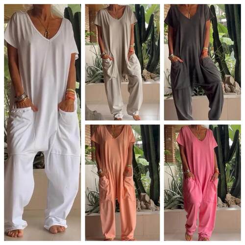 Women's Oversized Harem Jumpsuit with Side Pockets, Bohemian