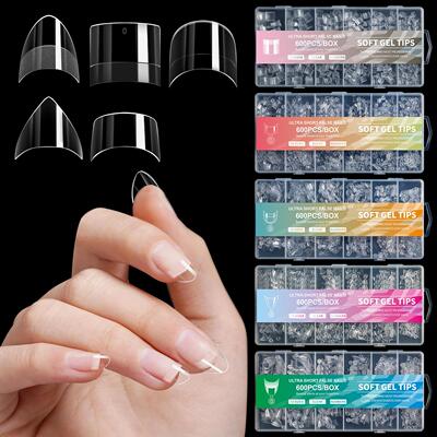 600pcs Half Cover Almond Pre-filed Nail Tips Half Matte