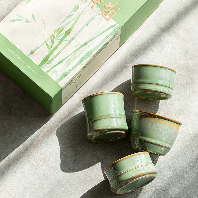 茶具活动竹节青竹功夫企业仿礼品杯家用创意茶杯品茗杯陶瓷主人