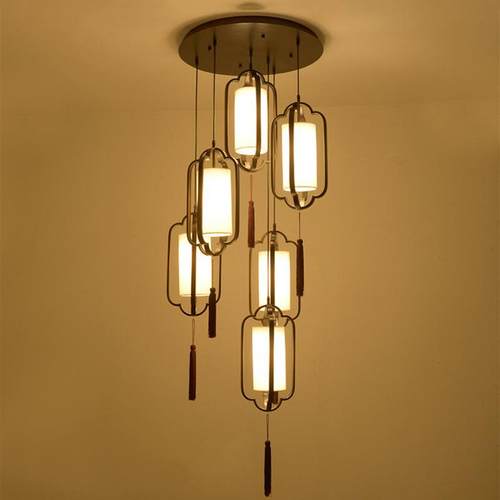 新中式餐厅吊灯吧台前台仿古简约餐吊灯饰创意厨房茶楼梯单头灯具