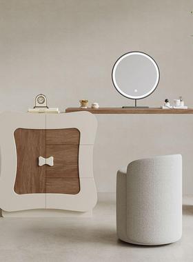 中师古奶油风实木小户型化妆桌梳妆台一JYR卧桃室斗柜体设计胡木